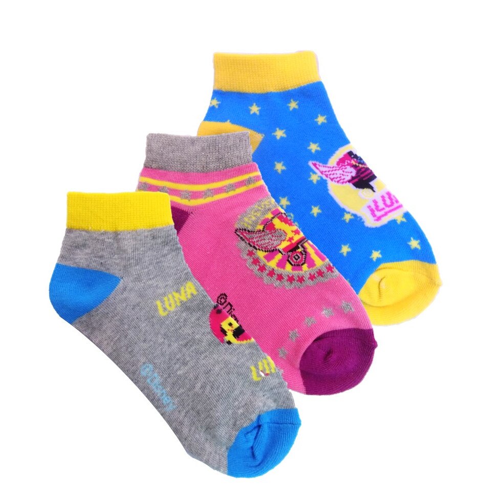 Set 3 perechi sosete scurte fete, Disney, Soy Luna, turcoaz, Turcoaz/Mov/Gri, 23-26 EU