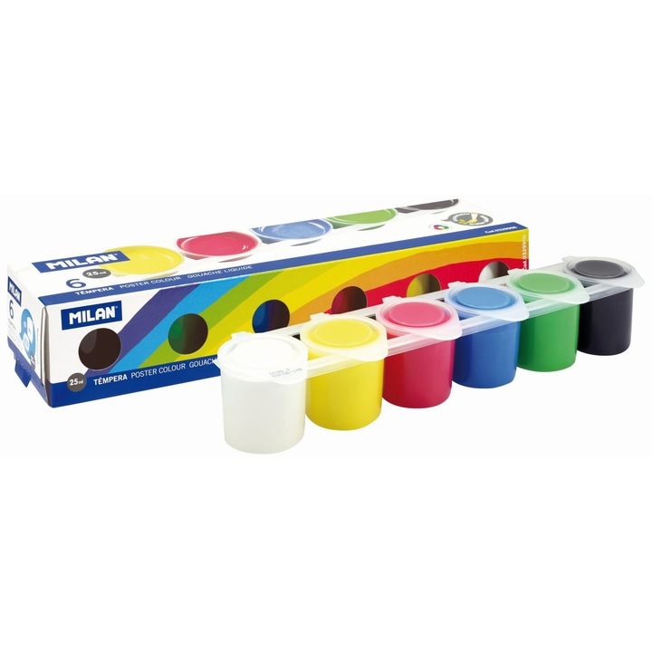 Acuarele Finger MILAN, 6 Culori cu Pigmenti Puternici, 25 ml/Culoare