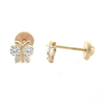 Cercei din aur galben pentru copii, Fluturasi cu 4 pietricele albe Cercei din aur galben pentru copii, Fluturasi cu 4 pietricele albe