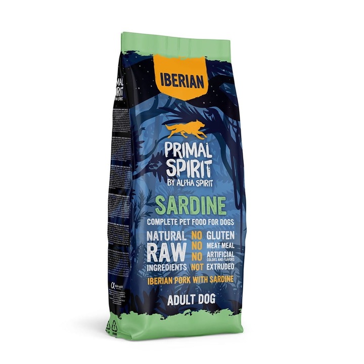 Hrana uscata Premium pentru caine Primal Spirit, cu sardine si porc Iberic, 12 kg