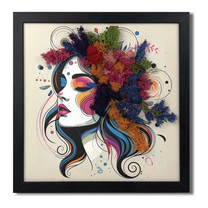 Tablou canvas cu licheni - Colourful Girl, 35x35 cm MH0006