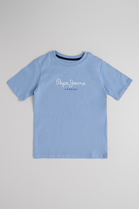 Pepe Jeans London, Тениска от памук New Art с лого, Бял/Небесносин