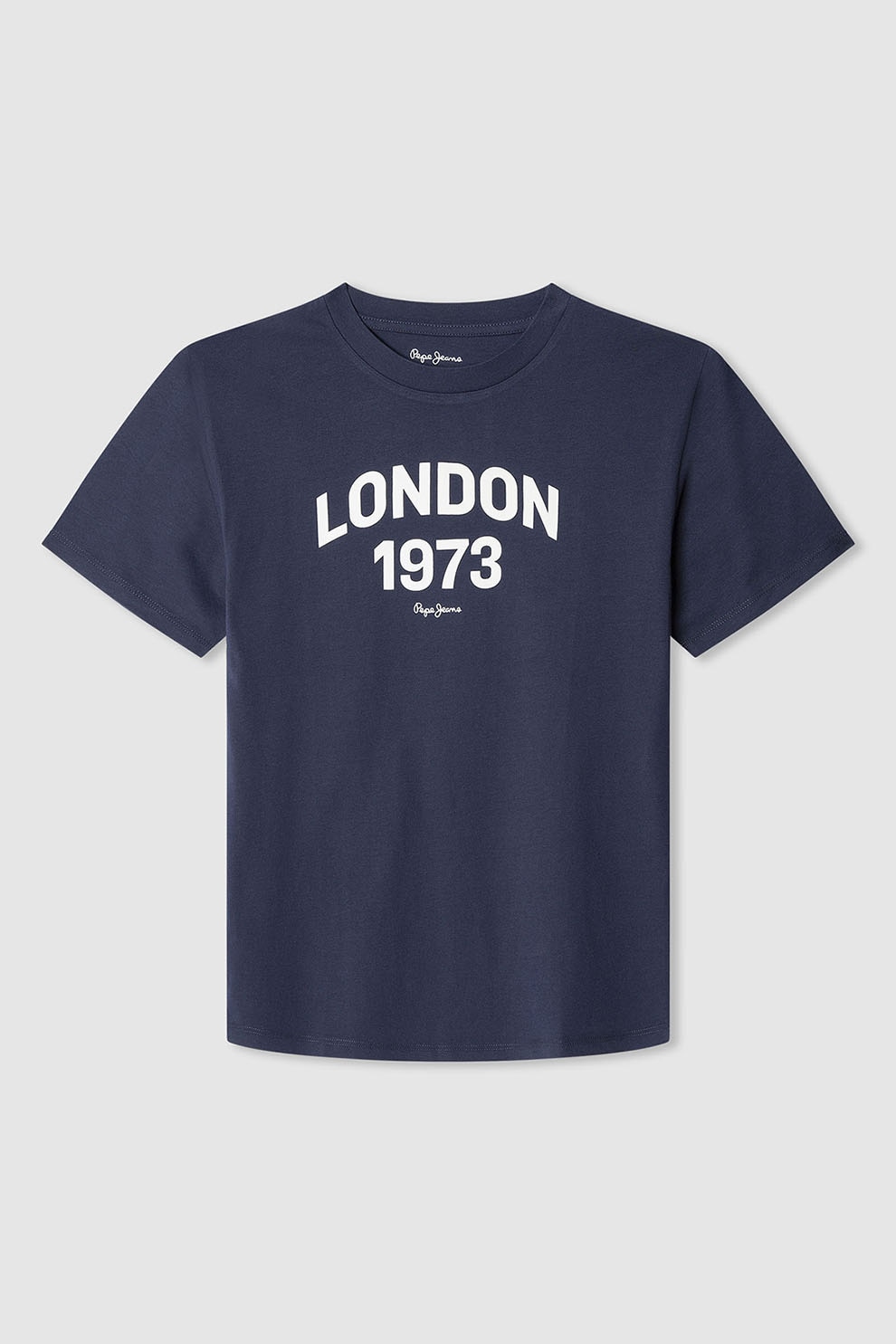 Pepe Jeans London, Tricou cu decolteu la baza gatului si logo, Alb, Bleumarin, 152 CM