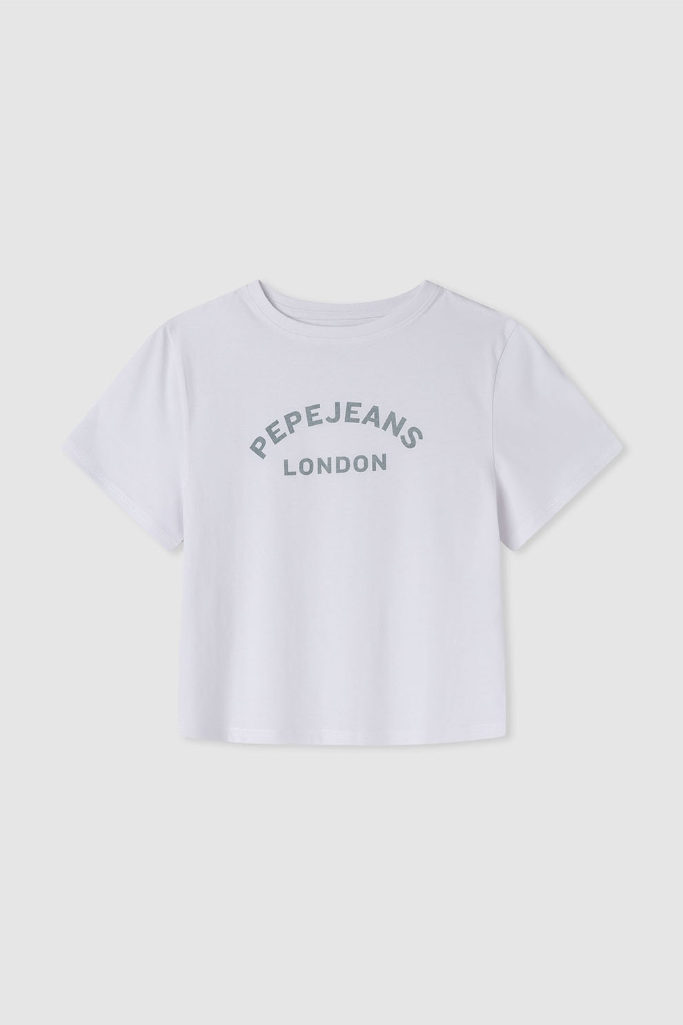 Pepe Jeans London, Tricou de bumbac cu logo, Albastru prafuit, Alb optic, 140 CM