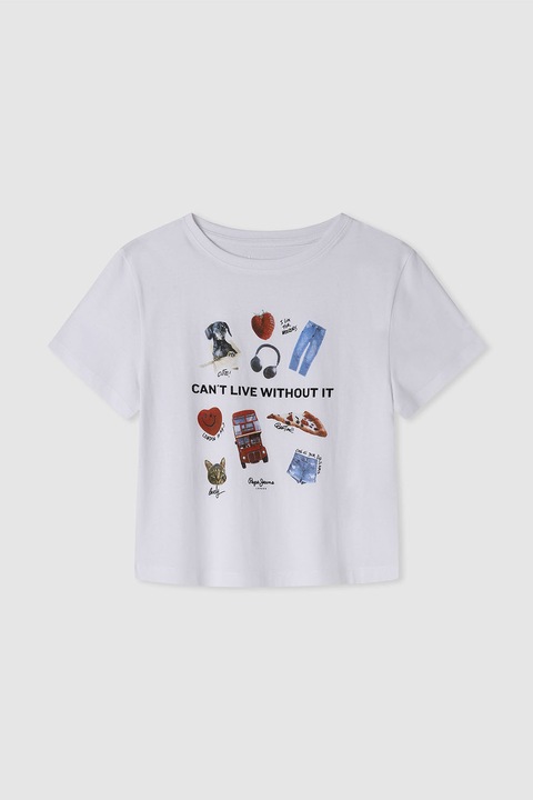 Pepe Jeans London, Kerek nyakú mintás póló, Piros/Pasztellkék/Fehér