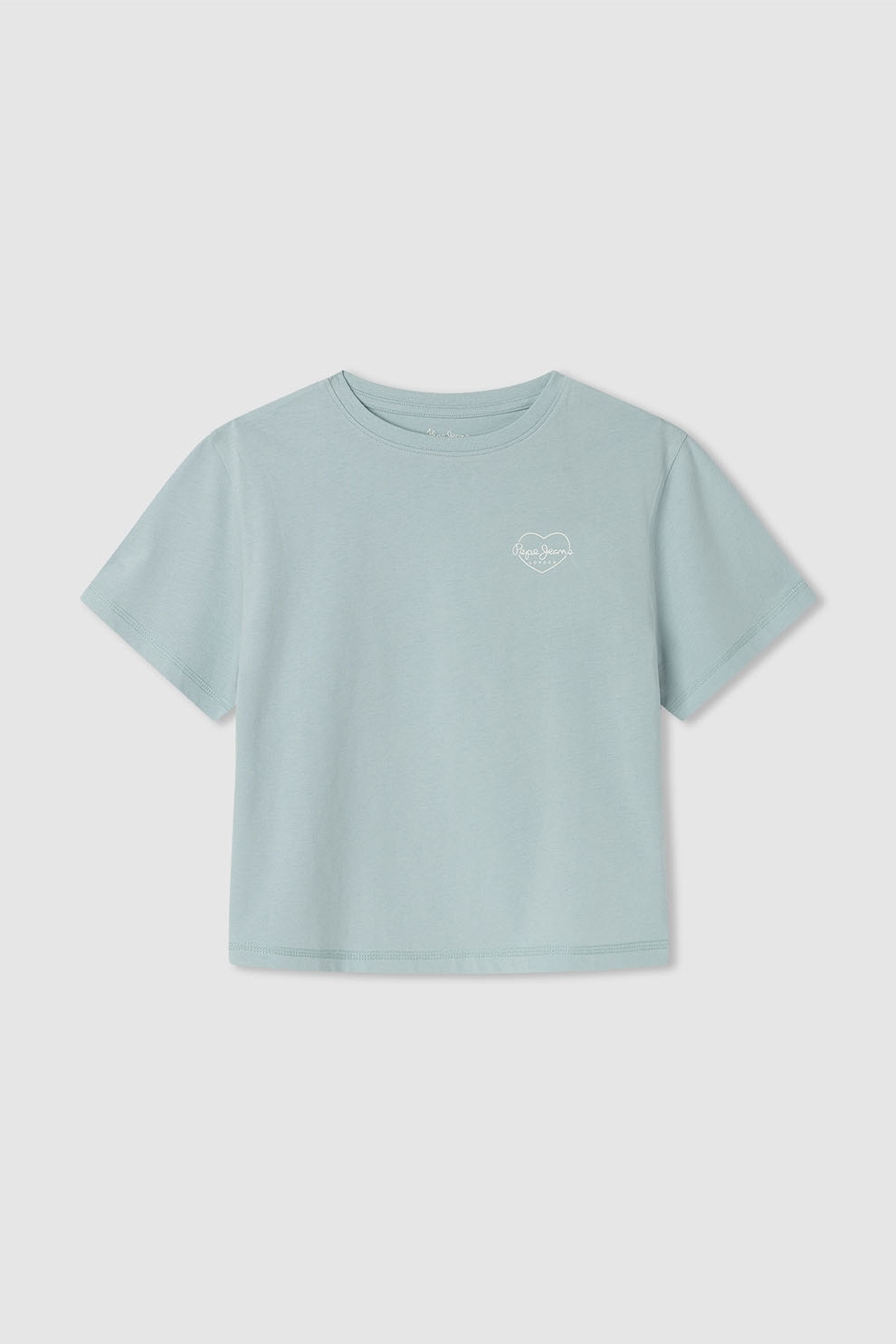 Pepe Jeans London, Tricou de bumbac cu logo discret, Verde pal, 140 CM