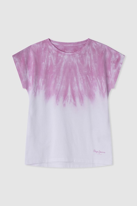 Pepe Jeans London, Batikolt pamutpóló, Fukszia/Fehér