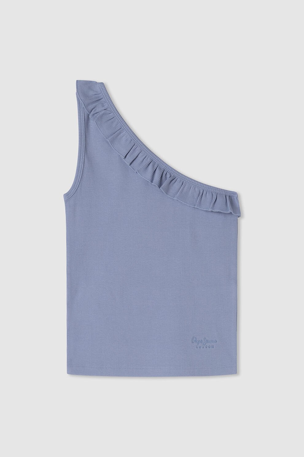 Pepe Jeans London, Top cu dungi si decolteu pe un umar, Albastru lavanda, 152 CM