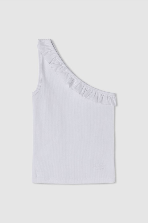 Pepe Jeans London, Egyvállas csíkos top, Fehér