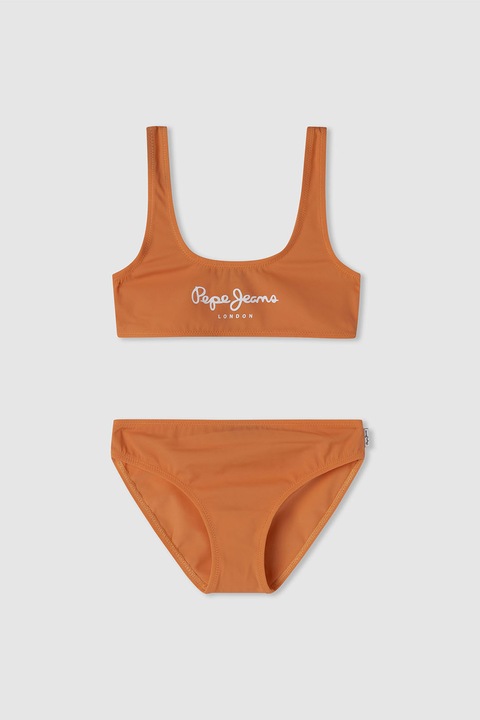 Pepe Jeans London, Kétrészes fürdőruha logóval, Mandarinszín/Fehér, 164 CM