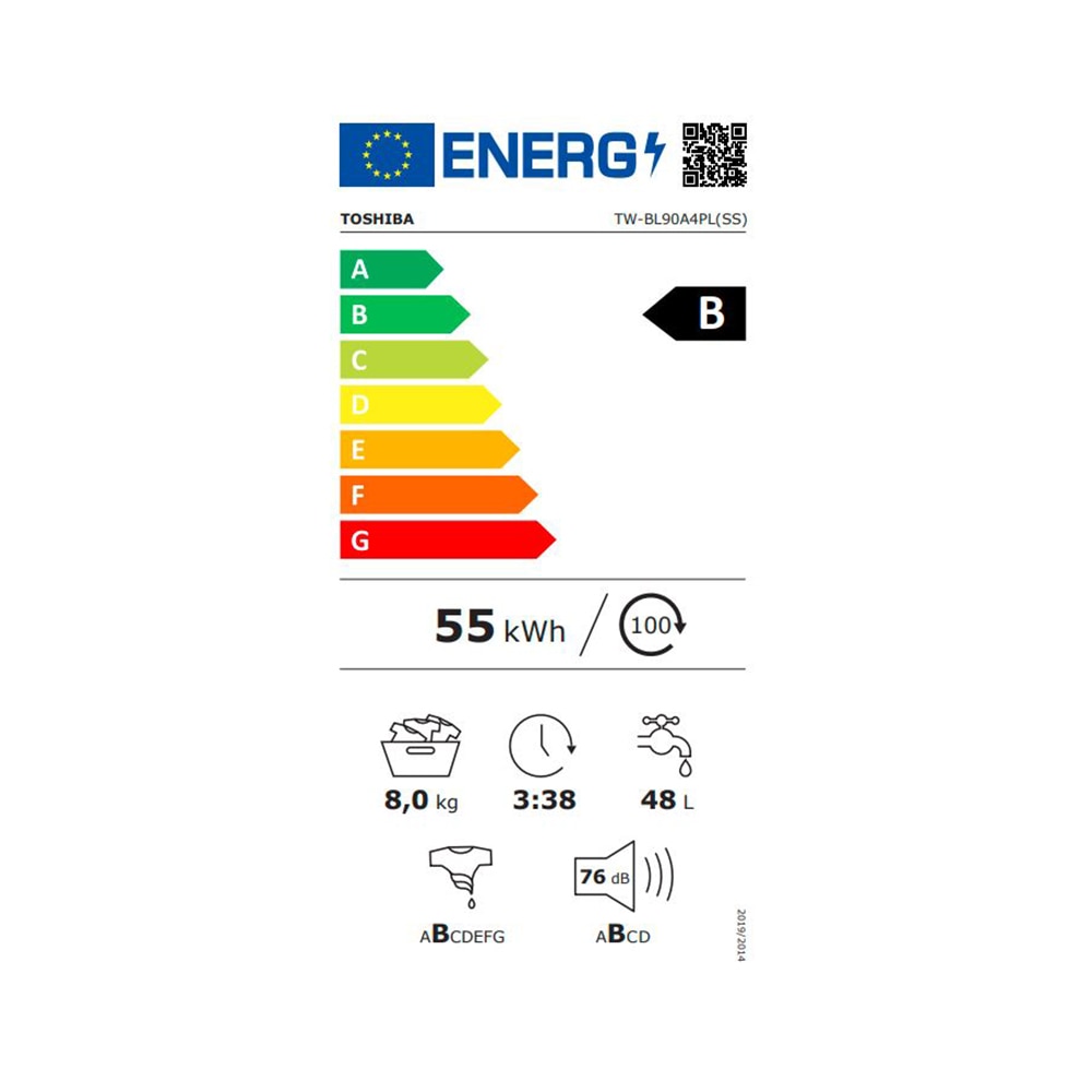 Masina de spalat rufe Toshiba TW-BL90A4PL(SS) 8KG, clasa B, 10 programe, program Eco, Silver