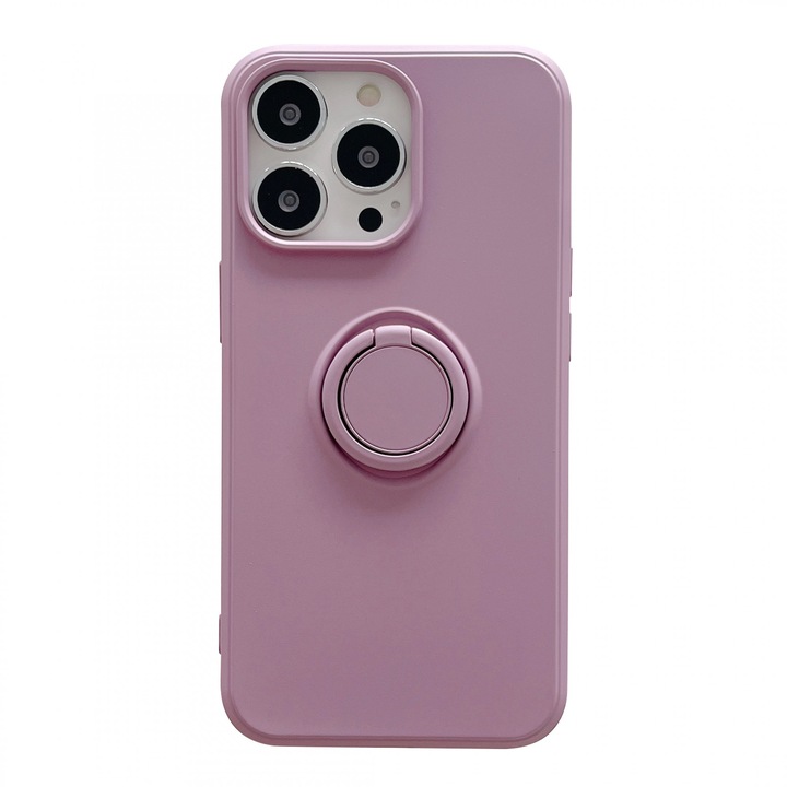 Husa protectie compatibila cu Apple iPhone 13 Liquid Silicone Ring cu suport rotativ Mov