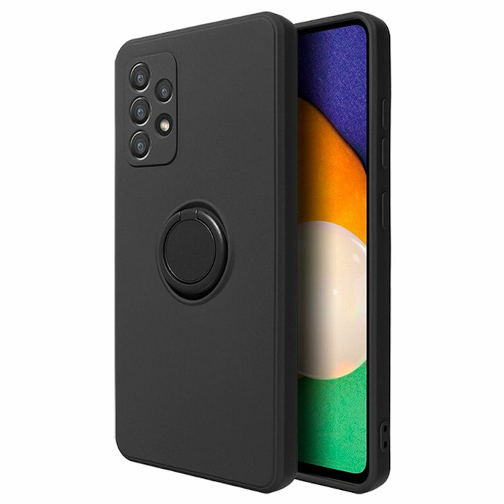 Husa protectie Cyrax compatibila cu Samsung Galaxy A32 5G Liquid Silicone Ring cu suport rotativ Negru