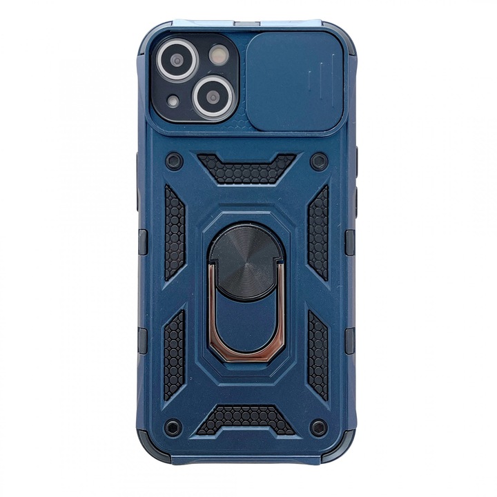 Husa de protectie Flippy compatibila cu Apple iPhone 13 Defender Model 4 cu suport, Albastru