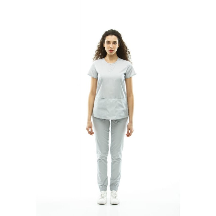 Costum medical Inwhite, gri deschis, 4 buzunare, set (bluza + pantaloni), poliester, XXL