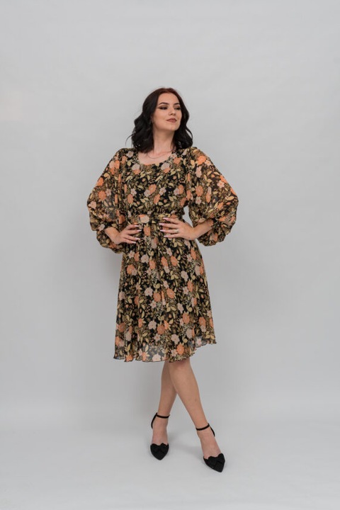 Rochie neagra, cu imprimeu florar, pentru femei