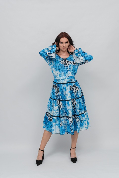 Rochie Albastra cu Imprimeu Floral si Animal Print - M(38)