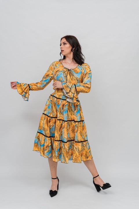 Оранжева рокля с флорален принт Ella, Оранжев