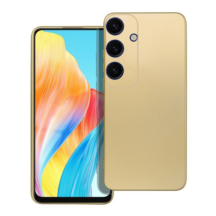 Защитен калъф, кадифена вътрешност, съвместим със Samsung Galaxy A55 5G, FONIX MetalShield, силикон, повдигнати ръбове, метализирана повърхност, тънък, златен