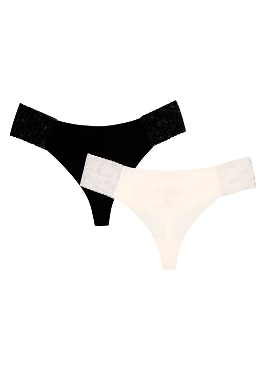 Chiloti stringi Piri set de 2 Esotiq negru, crem, Multicolor