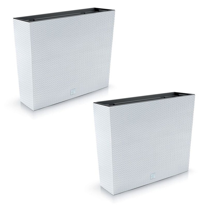 Set 2 jardiniere decorative, imitatie ratan, alb, 58x18x49.8 cm, Rato Case