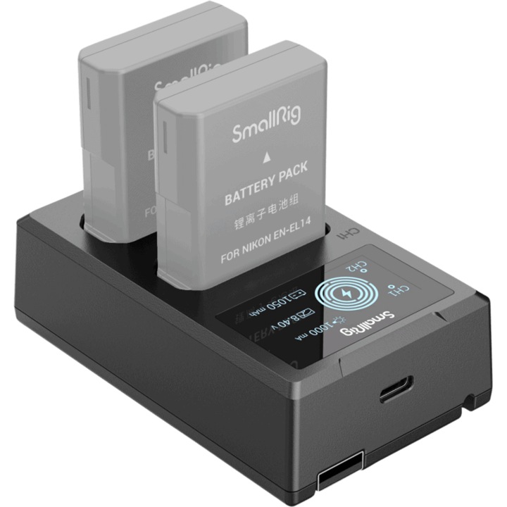 Încărcător baterii SmallRig 4082, USB-C, pentru baterii EN-EL14, alb, set cu cablu USB-A