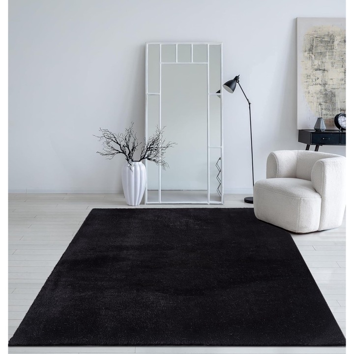 Modern szőnyeg Palm Plüss (Black) 60x110cm Fekete