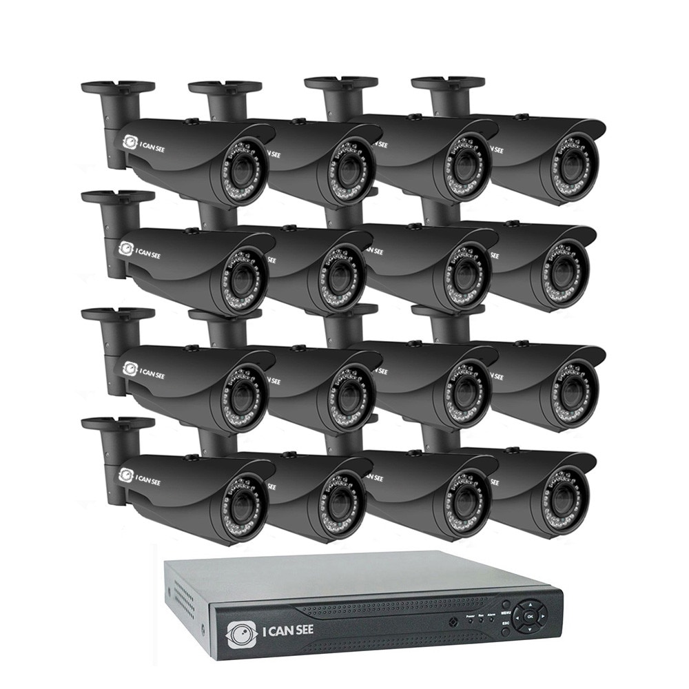 Kit supraveghere ICANSEE ICS-KU100-16LV, cu 16 camere de exterior HD 720p, DVR 16 canale HD 1080p, 2 canale audio