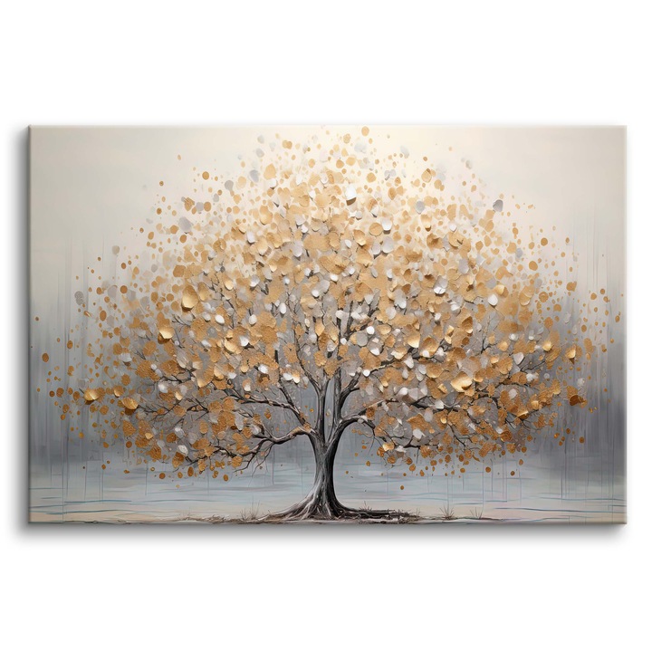 3D картина на дърво, декоративни стени, дигитален печат, за хол, без рамка, платно, правоъгълник, 80 x 120 см, сиво, златисто