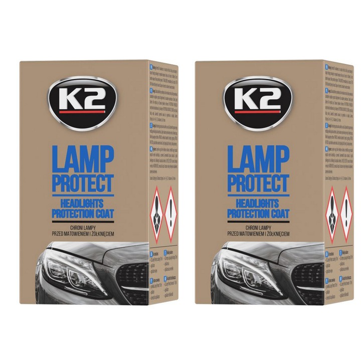 Pachet 2 x lac protectie cu aplicator K2 pentru faruri 10 ml