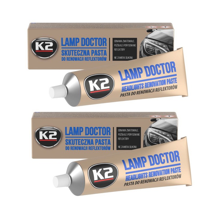 Pachet 2 x pasta K2 pentru restaurarea manuala sau mecanica a farurilor 60g