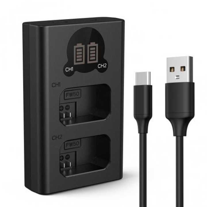 Incarcator Dublu Baterii K&F Concept NP-FW50 Battery Charger