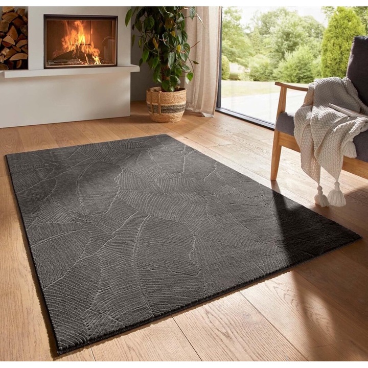 Modern szőnyeg Rio 3D Garden (Antracit) 200x280cm Sötét Szürke
