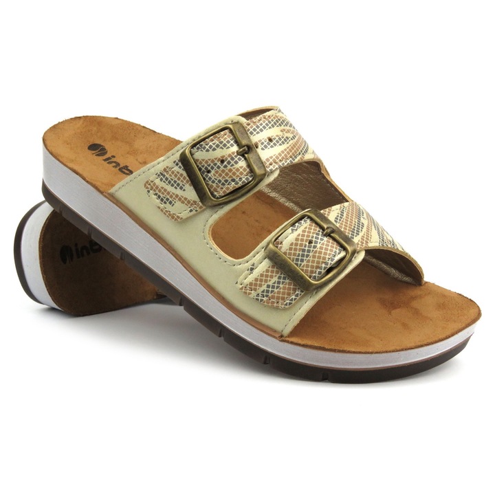 Női papucsok, Inblu, arany, eco-bőr, természetes bőr talpbetét