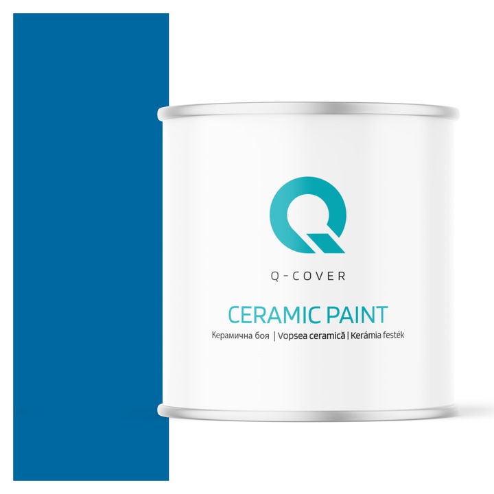 Vopsea ceramica, Q-Cover, Albastru inchis H0312, pentru interior, pe baza de apa, galeti de fier, usor de aplicat, rezistent la frecare, elimina reflexiile luminii, sigura pentru persoanele alergice, fara miros, tixotropa, Mat, 2L