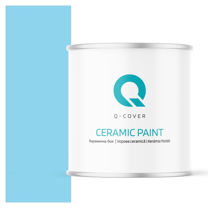 Vopsea ceramica, Q-Cover, Albastru deschis H0361, pentru interior, pe baza de apa, galeti de fier, usor de aplicat, rezistent la frecare, elimina reflexiile luminii, sigura pentru persoanele alergice, fara miros, tixotropa, Mat, 2L