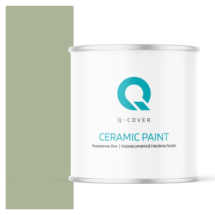 Vopsea ceramica, Q-Cover, Verde H2143, pentru interior, pe baza de apa, galeti de fier, usor de aplicat, rezistent la frecare, elimina reflexiile luminii, sigura pentru persoanele alergice, fara miros, tixotropa, Mat, 2L