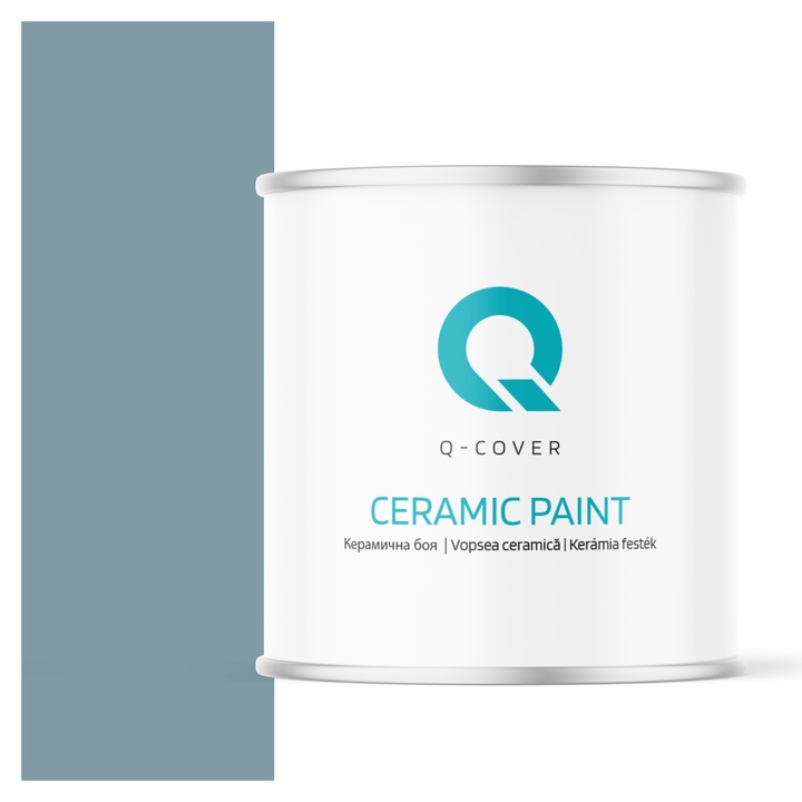 Vopsea ceramica, Q-Cover, Gri platinat inchis H0730, pentru interior, pe baza de apa, galeti de fier, usor de aplicat, rezistent la frecare, elimina reflexiile luminii, sigura pentru persoanele alergice, fara miros, tixotropa, Mat, 2L