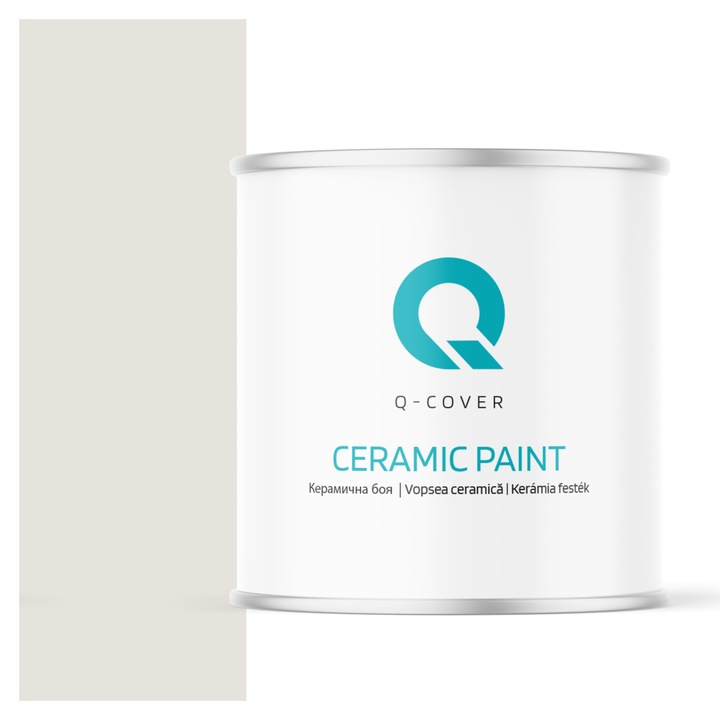 Vopsea ceramica, Q-Cover, Alb cu tenta de gri H1276, pentru interior, pe baza de apa, galeti de fier, usor de aplicat, rezistent la frecare, elimina reflexiile luminii, sigura pentru persoanele alergice, fara miros, tixotropa, Mat, 2L
