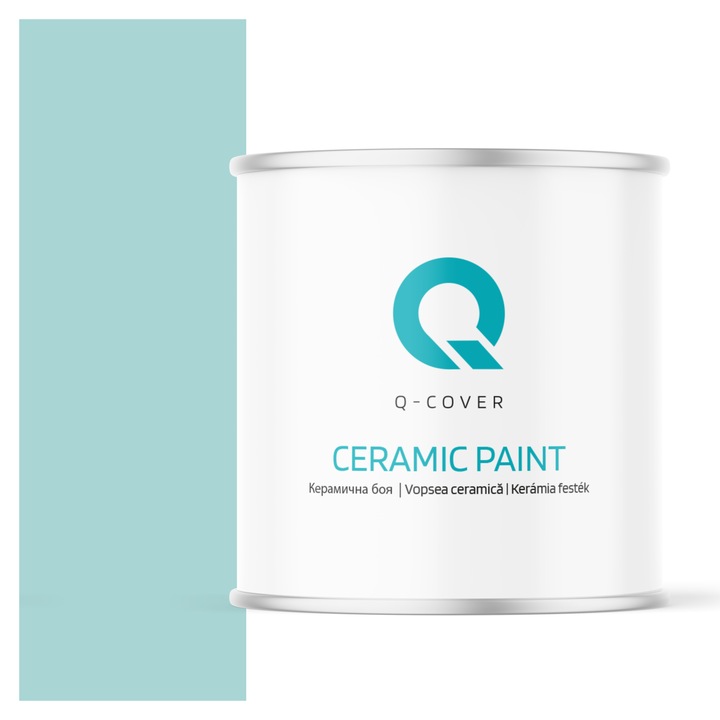 Vopsea ceramica, Q-Cover, Turcoaz deschis H1462, pentru interior, pe baza de apa, galeti de fier, usor de aplicat, rezistent la frecare, elimina reflexiile luminii, sigura pentru persoanele alergice, fara miros, tixotropa, Mat, 2L