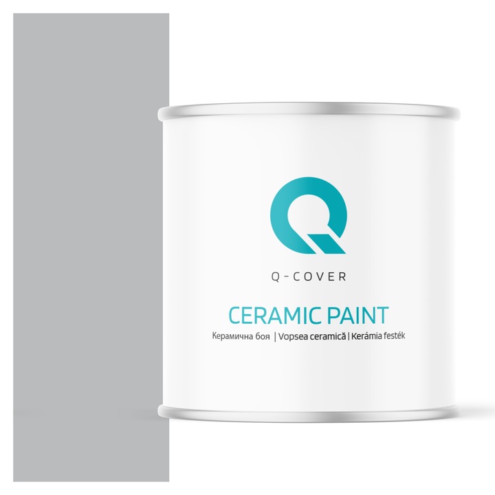 Vopsea ceramica, Q-Cover, Gri H1050, pentru interior, pe baza de apa, galeti de fier, usor de aplicat, rezistent la frecare, elimina reflexiile luminii, sigura pentru persoanele alergice, fara miros, tixotropa, Mat, 2L