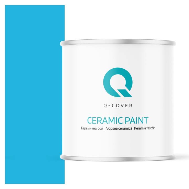 Vopsea ceramica, Q-Cover, Albastru H0340, pentru interior, pe baza de apa, galeti de fier, usor de aplicat, rezistent la frecare, elimina reflexiile luminii, sigura pentru persoanele alergice, fara miros, tixotropa, Mat, 2L