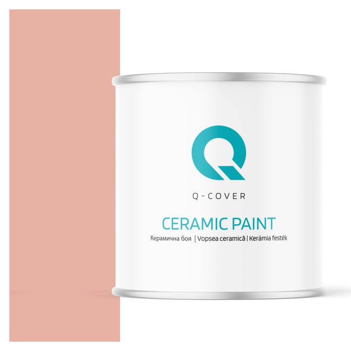 Vopsea ceramica, Q-Cover, Somon deschis H5551, pentru interior, pe baza de apa, galeti de fier, usor de aplicat, rezistent la frecare, elimina reflexiile luminii, sigura pentru persoanele alergice, fara miros, tixotropa, Mat, 2L