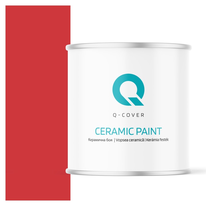 Vopsea ceramica, Q-Cover, Rosu aprins H3516, pentru interior, pe baza de apa, galeti de fier, usor de aplicat, rezistent la frecare, elimina reflexiile luminii, sigura pentru persoanele alergice, fara miros, tixotropa, Mat, 2L