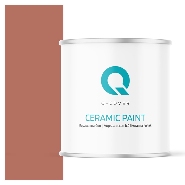 Vopsea ceramica, Q-Cover, Caramiziu H4728, pentru interior, pe baza de apa, galeti de fier, usor de aplicat, rezistent la frecare, elimina reflexiile luminii, sigura pentru persoanele alergice, fara miros, tixotropa, Mat, 2L