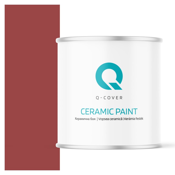 Vopsea ceramica, Q-Cover, Rosu inchis H3412, pentru interior, pe baza de apa, galeti de fier, usor de aplicat, rezistent la frecare, elimina reflexiile luminii, sigura pentru persoanele alergice, fara miros, tixotropa, Mat, 2L