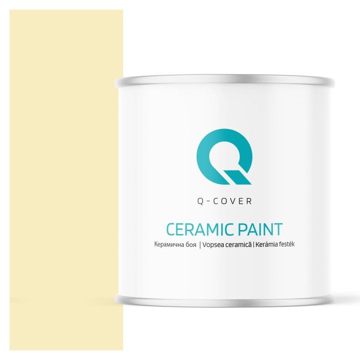 Vopsea ceramica, Q-Cover, Canar H6981, pentru interior, pe baza de apa, galeti de fier, usor de aplicat, rezistent la frecare, elimina reflexiile luminii, sigura pentru persoanele alergice, fara miros, tixotropa, Mat, 2L