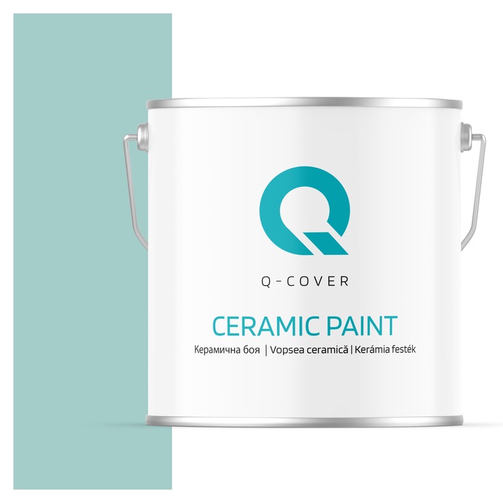 Vopsea ceramica, Q-Cover, Verde menta H1553, pentru interior, pe baza de apa, galeti de fier, usor de aplicat, rezistent la frecare, elimina reflexiile luminii, sigura pentru persoanele alergice, fara miros, tixotropa, Mat, 5L