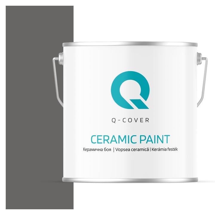 Vopsea ceramica, Q-Cover, Gri grafit H1213, pentru interior, pe baza de apa, galeti de fier, usor de aplicat, rezistent la frecare, elimina reflexiile luminii, sigura pentru persoanele alergice, fara miros, tixotropa, Mat, 5L
