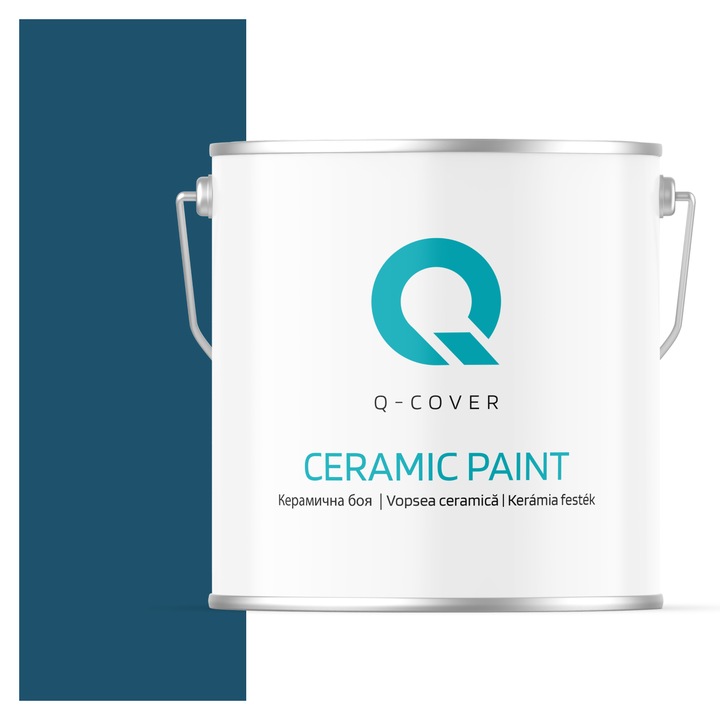 Vopsea ceramica, Q-Cover, Bleumarin H0508, pentru interior, pe baza de apa, galeti de fier, usor de aplicat, rezistent la frecare, elimina reflexiile luminii, sigura pentru persoanele alergice, fara miros, tixotropa, Mat, 5L